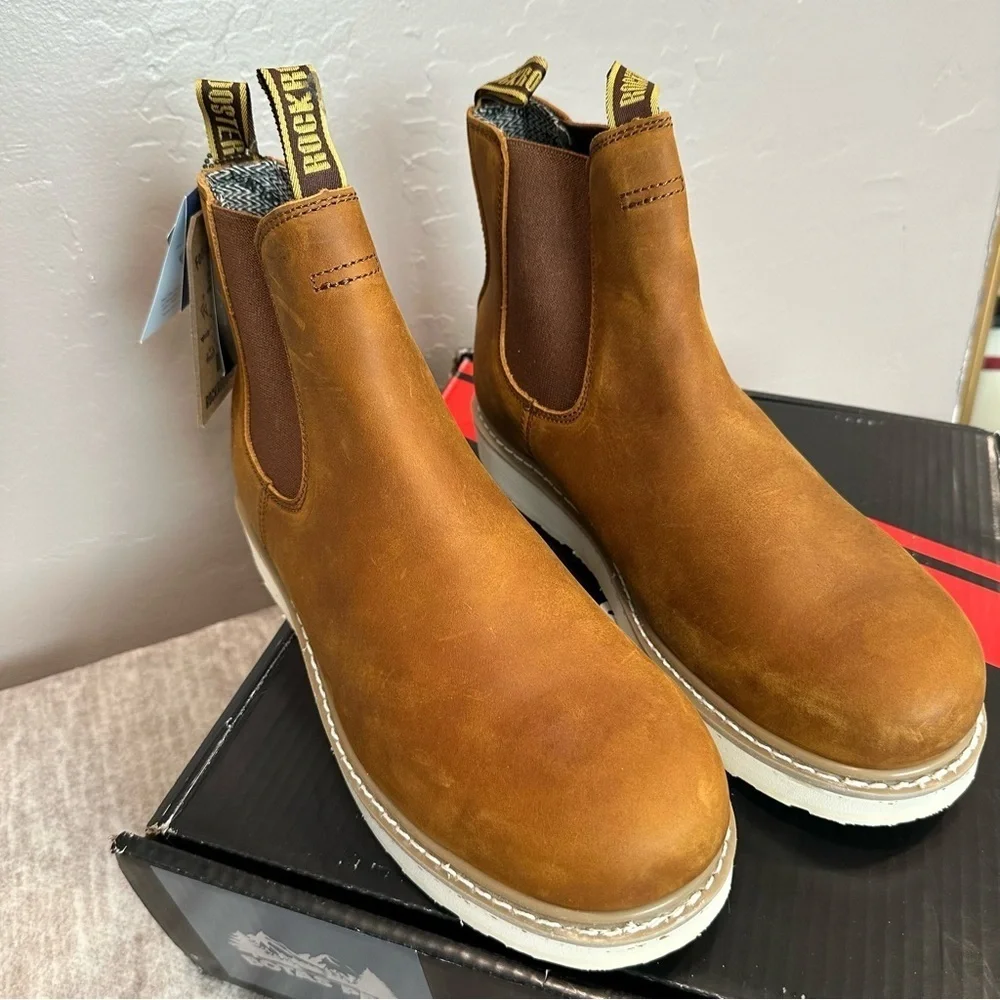 Steel Toe Slip On Work Boots Chelsea Brown Leather Boots size 11.5 wide It#P15